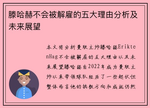 滕哈赫不会被解雇的五大理由分析及未来展望
